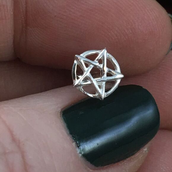 Sterling Silver Pentagram Stud Earrings - Picture 2 of 3